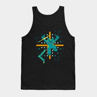 Cat Lightning Retro Gaming Teal Furr Tank Top